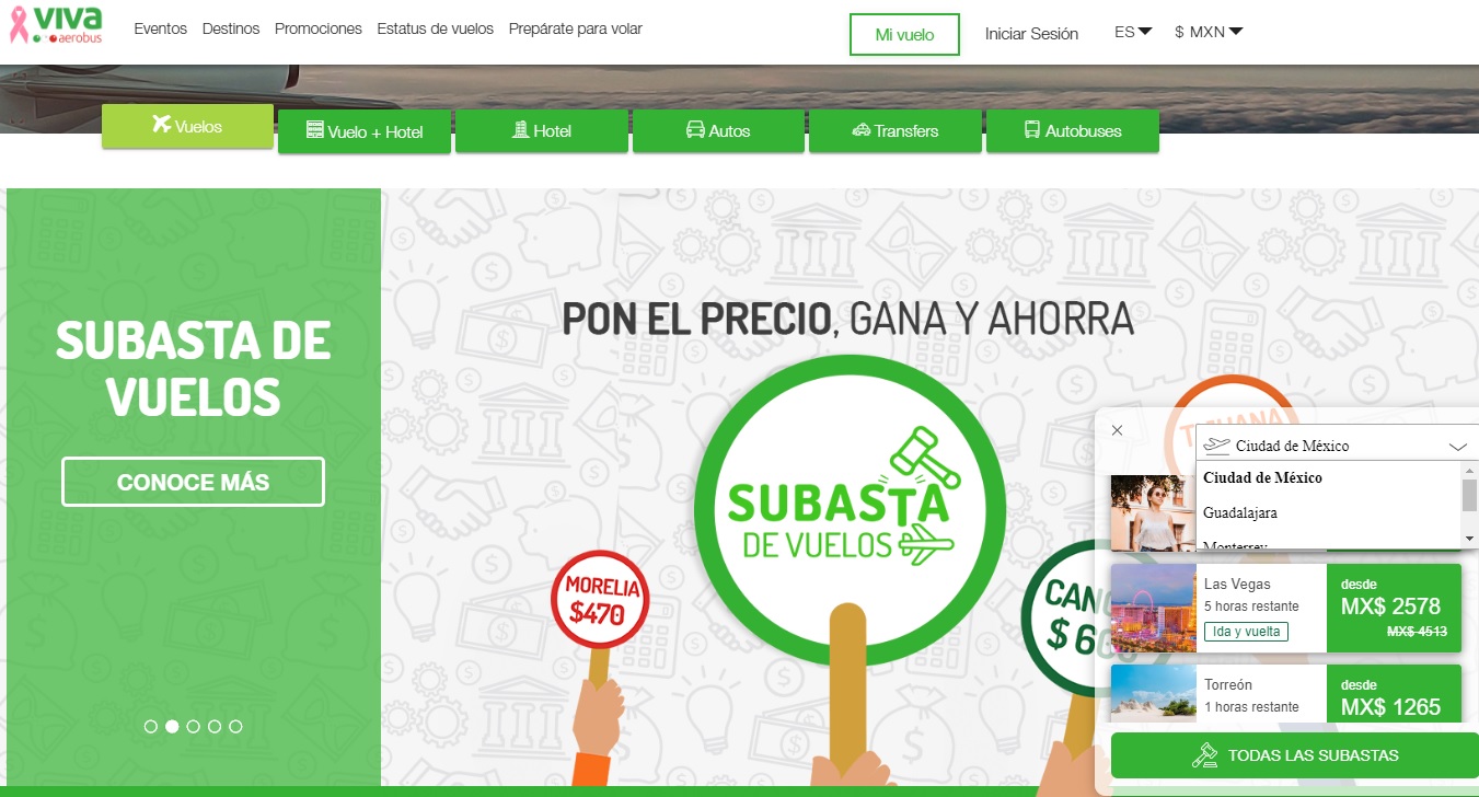 Viva lanza subastas para vender boletos 