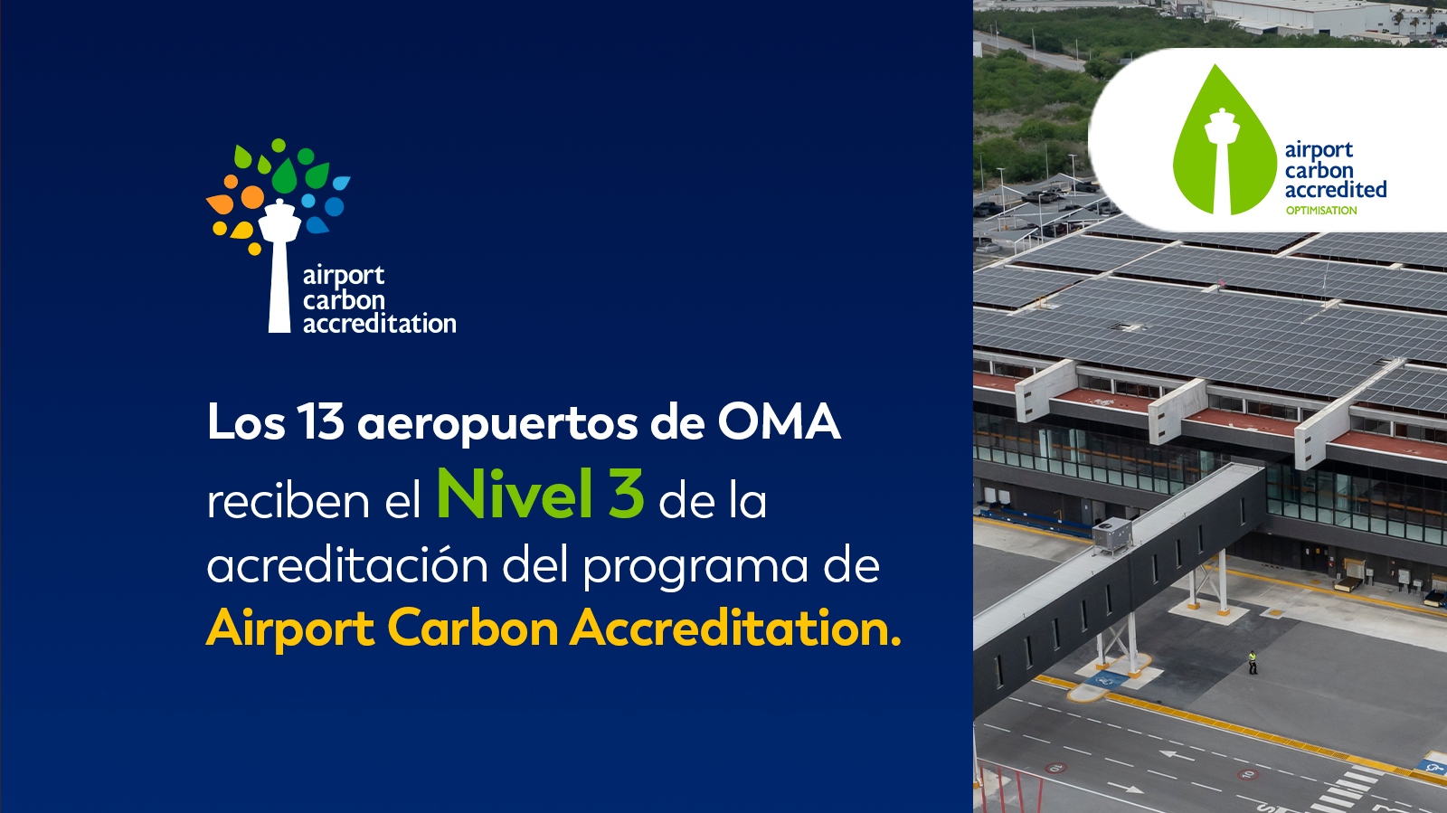 Obtienen 13 aeropuertos de OMA acreditación Nivel 3 de Optimización del programa ACA